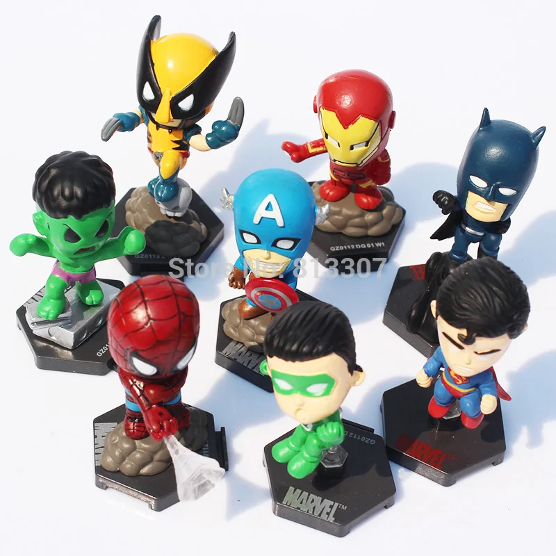 Free Shipping 8pcs/set Marvel The Avengers Superheroes Captain American Hulk X-men Spiderman Mini PVC Action Figure Toys Dolls