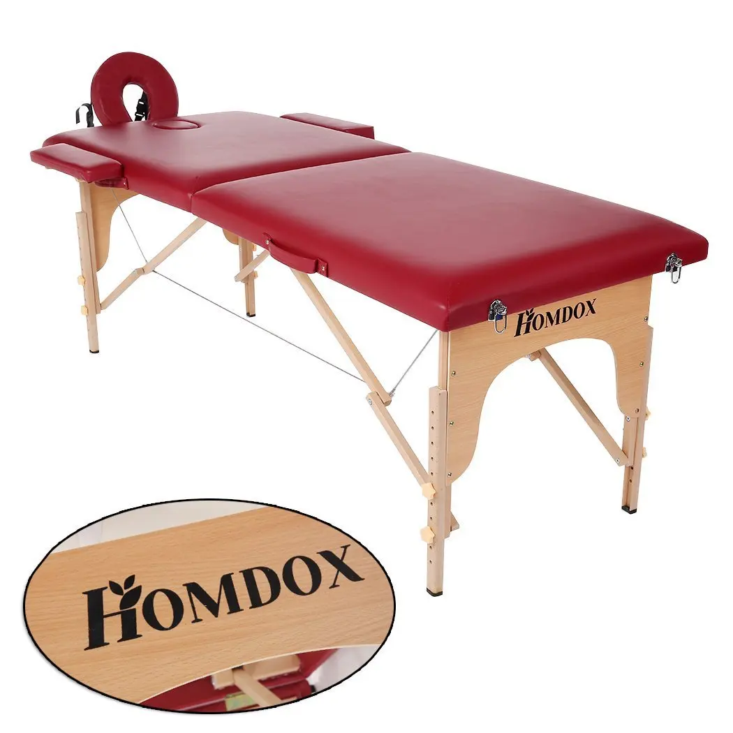 Homdox-DF Professional Massage Table, Two-Fold Portable Massage Tables Facial Spa Tattoo Bed, Red Wood