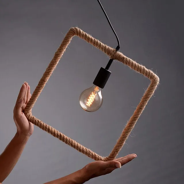 方形三角形艺术造型麻绳创意照明吊灯