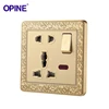 Universal 5 Hole Wall Socket Luxury Decorative Gold Light Switch With LED Indicator