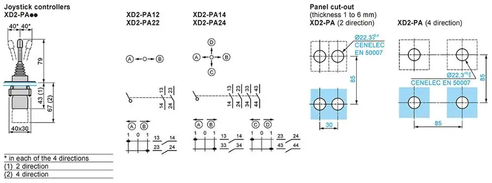 XD2PA24 XD2-PA24 XD2PA24CR Spring Return XD2PA14 XD2-PA14 Maintained 22mm 4NO switch 4 position 4 direction Joystick Controller