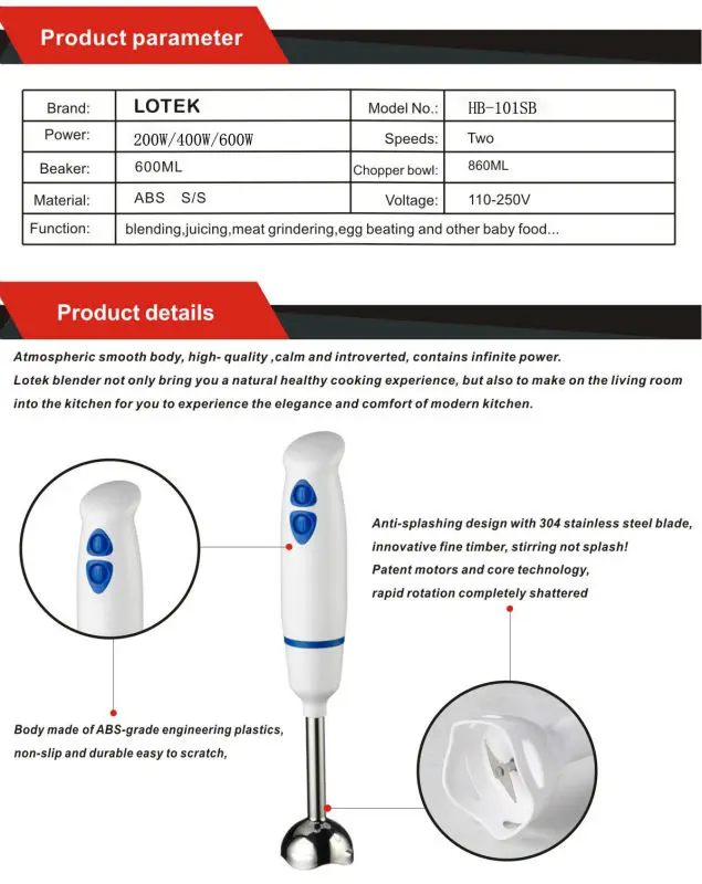 Personal Portable Electric Hand Blender Hb101sb Dc Motor Cheap 2 Speed