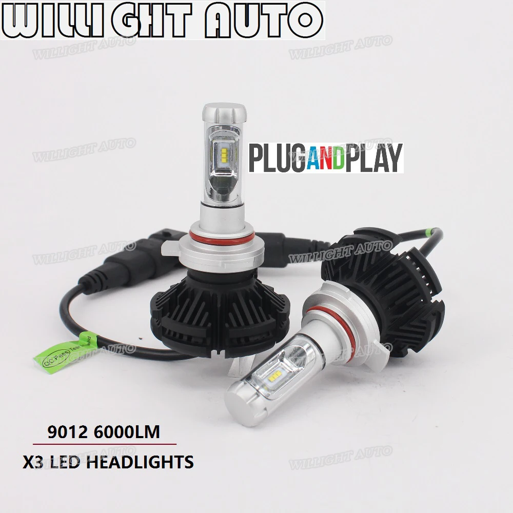 FANLESS IP67 X3 LED HEADLIGHTS 9012 9005 9006 6000LM LED HEADLIGHTS