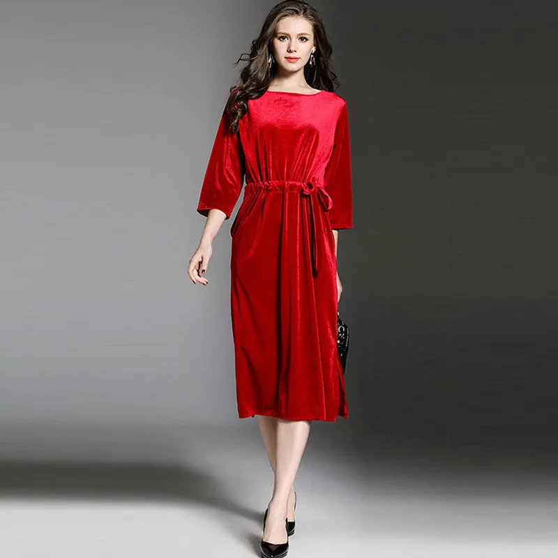 red velvet evening dress