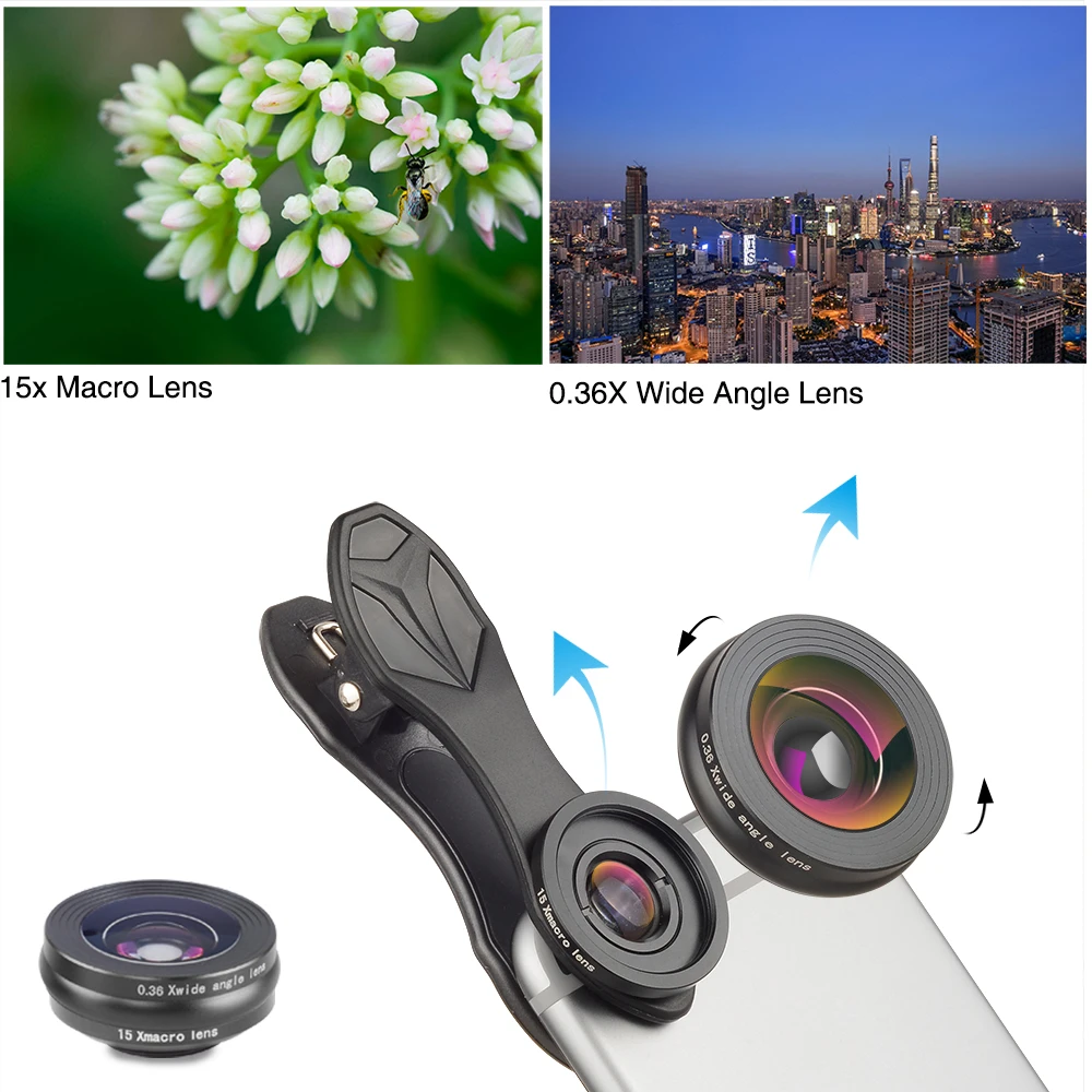 AUSWIEI 3in1 Cell Phone Camera Lens Kit Wide Angle/&Macro Lens 230/° Eyefish Lens for Most Smartphones and Tablets Color : Black