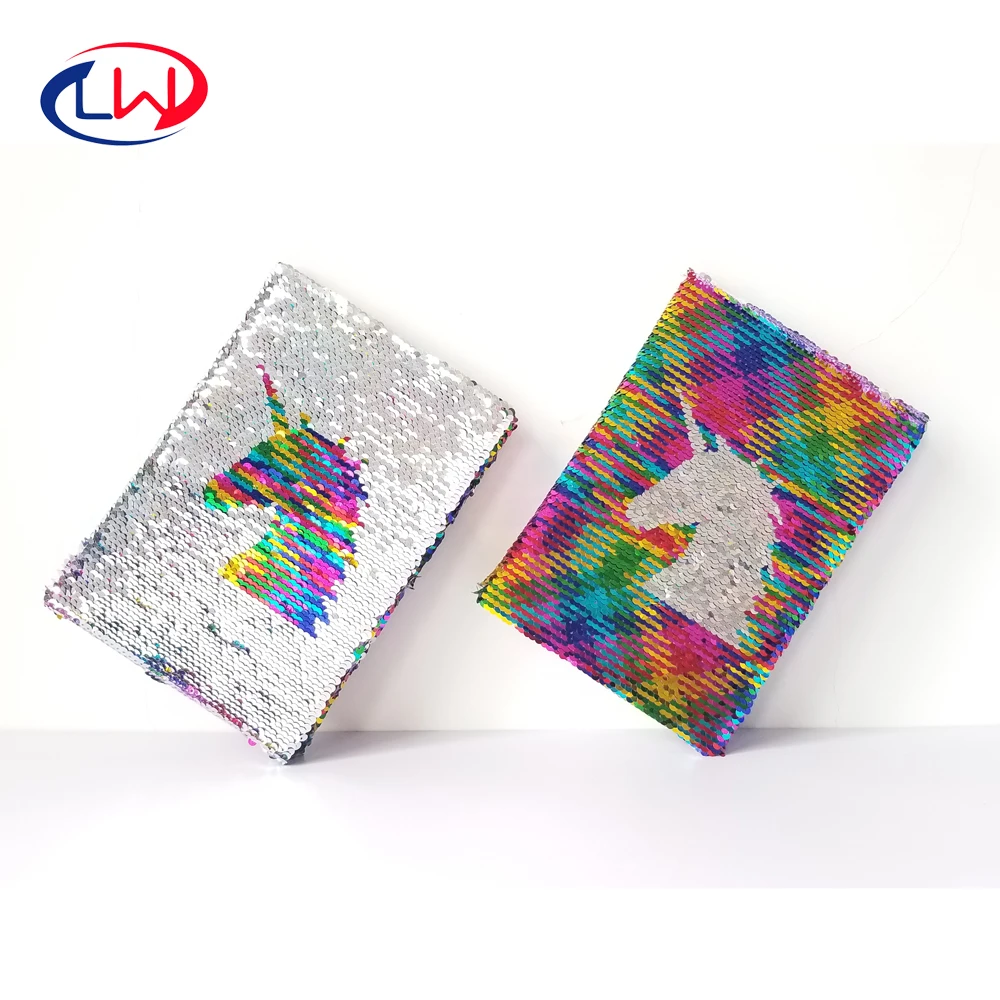
New style custom bling bling Silver Unicorn Multi color reversible sequins notebook small MOQ accept 