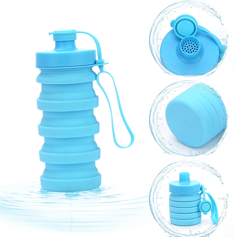 Rubber Silicone Foldable Collapsible Water Bottle Bpa Free For Sport ...