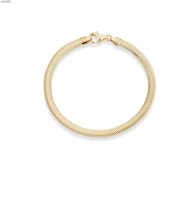 Gold Snake Herringbone Bracelet Simple Flat Gold Link Chain Bracelet Women Unisex Jewelry 18K Plated Stainless Steel Bracelet