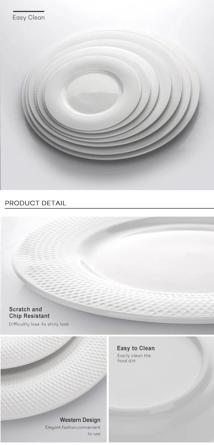 Hotel & Restaurant Ceramic Fine Porcelain Dinner Plate, Durable Dinnerware Crokery Piatti Per Pasta, Banquet Plate Set Luxury/