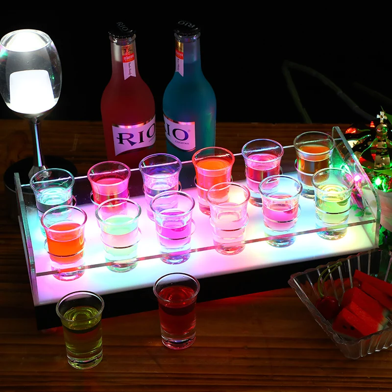 Colorful Rechargeable Acrylic Lighted 12 Glasses Serving Holder Display Stand Led Vip Shot Glass 1638