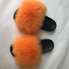 Myfur Light Brown Furry Slides Genuine Soft Smooth Fox Fur Slippers for Girl