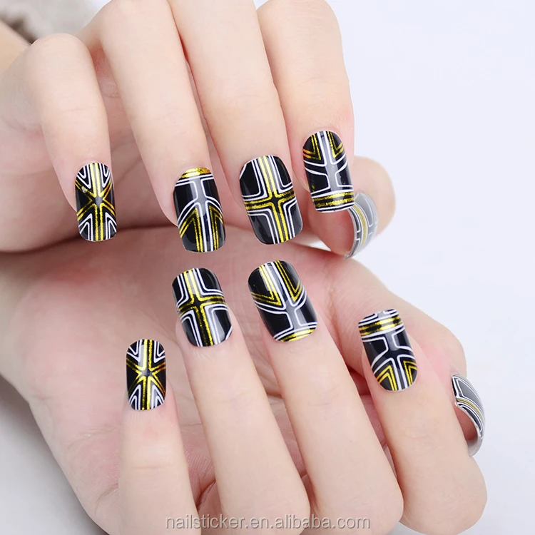 Wholesale Free Sample Gold Stripes Nail Art Printer Design Sticker