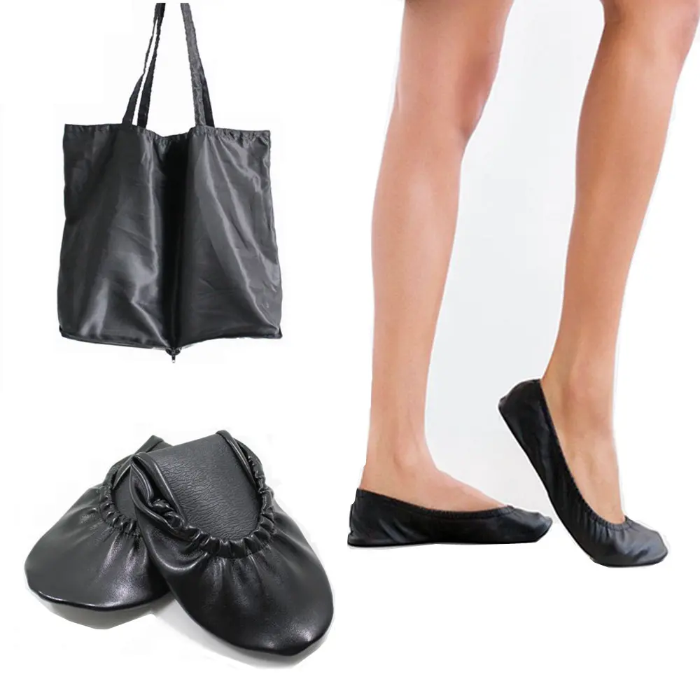 Wedding Club Dancing Shoes for Women Foldable Ballet with Expandable Tote Bag