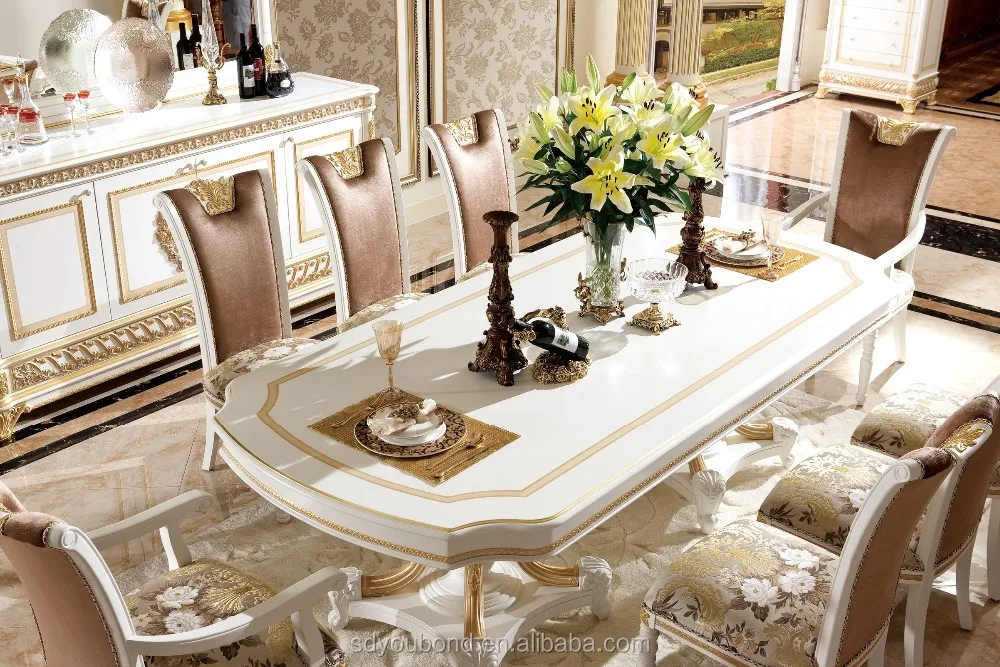 0062w Italian Royal Clic Dining Room Furniture Wooden White Gold 0062w Italian Royal Clic Dining Room Furniture Wooden White Gold Table And Chair