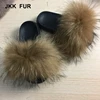 Soft Children Raccoon Fur Slippers Kids Real Fur Sandals Baby Fur Slides