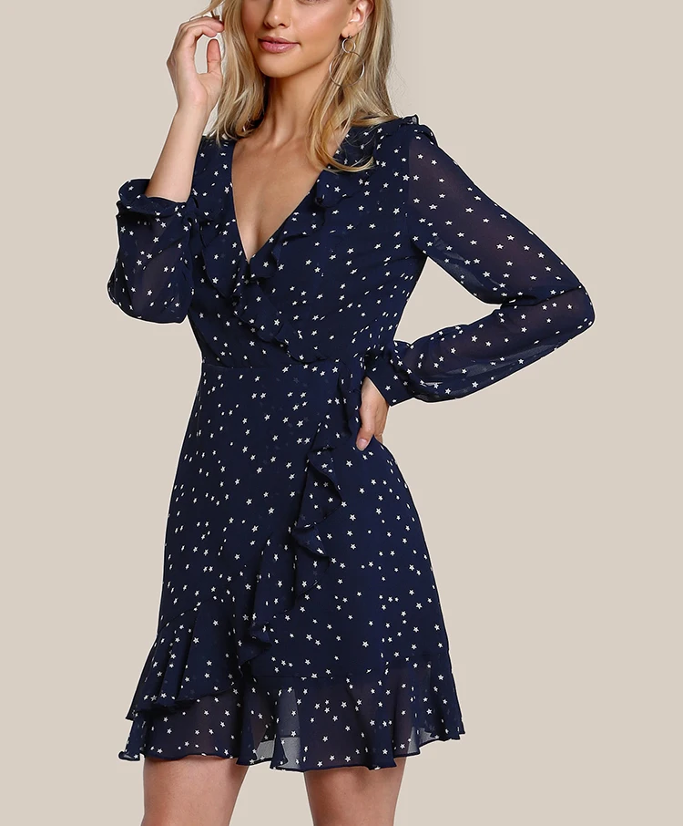 Blue Polka Dot Wrap Dress Best Sale, UP TO 60% OFF | www.dolores-cortes.com