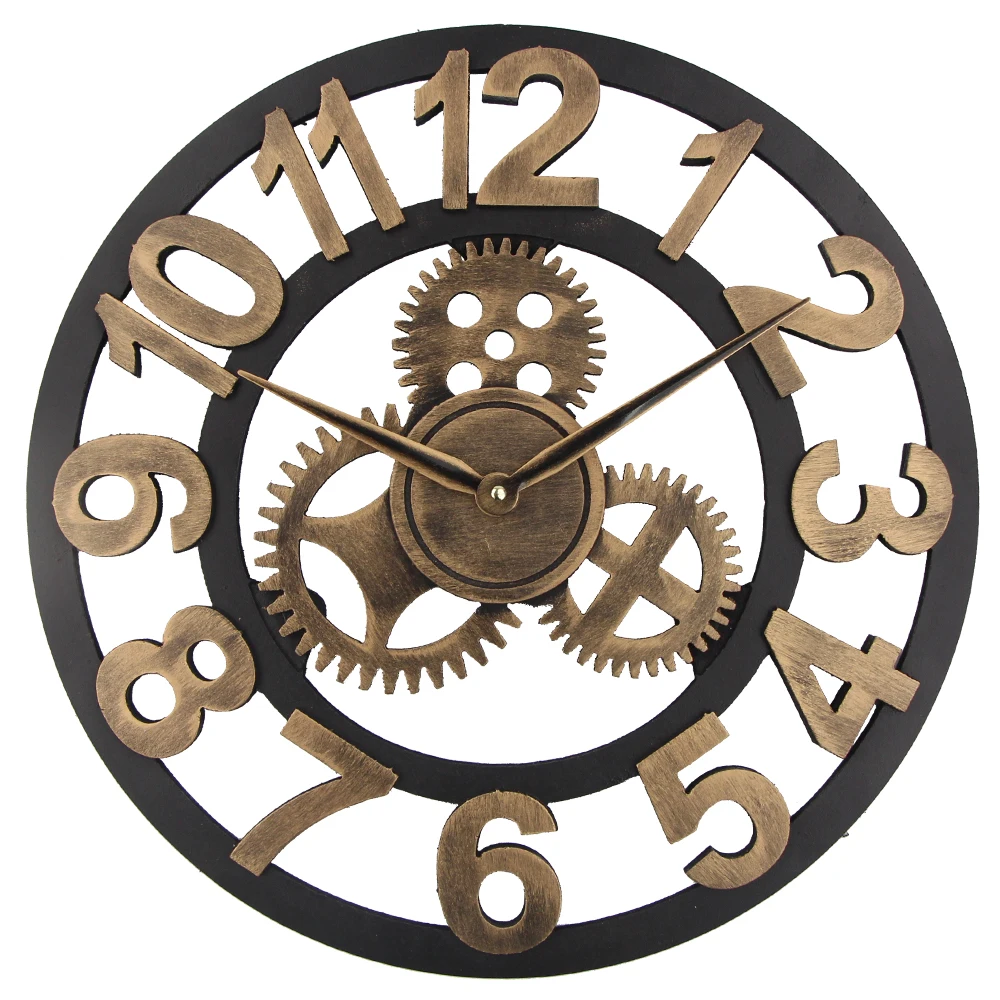 50cm Retro Wall Clock Home Decoration Mdf Wood Large Gear Wall Clock