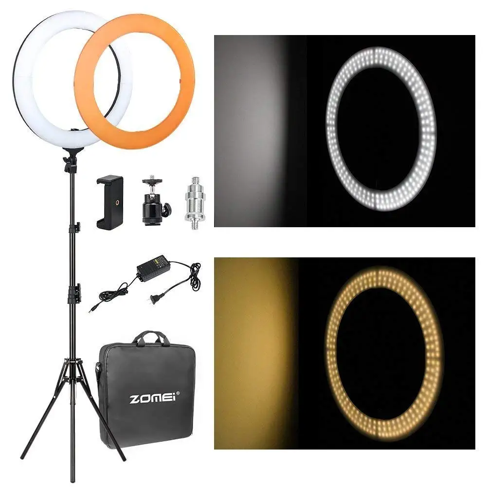 AW Dimmable 14 35W 5500K LED Ring Light with Tripod Ball Head Color Filter Photo Video Lighting Stand Kit