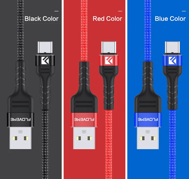 2019 FLOVEME 3A Fast Charging Type-C USB Cable for huawei P30 P20 Pro Micro 1M Nylon Type C Data Wire Cord - ANKUX.COM