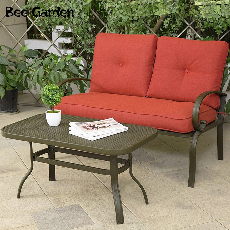 Hot Sell Atio Red Cushion Double Bench Metal Chair Buy Factory