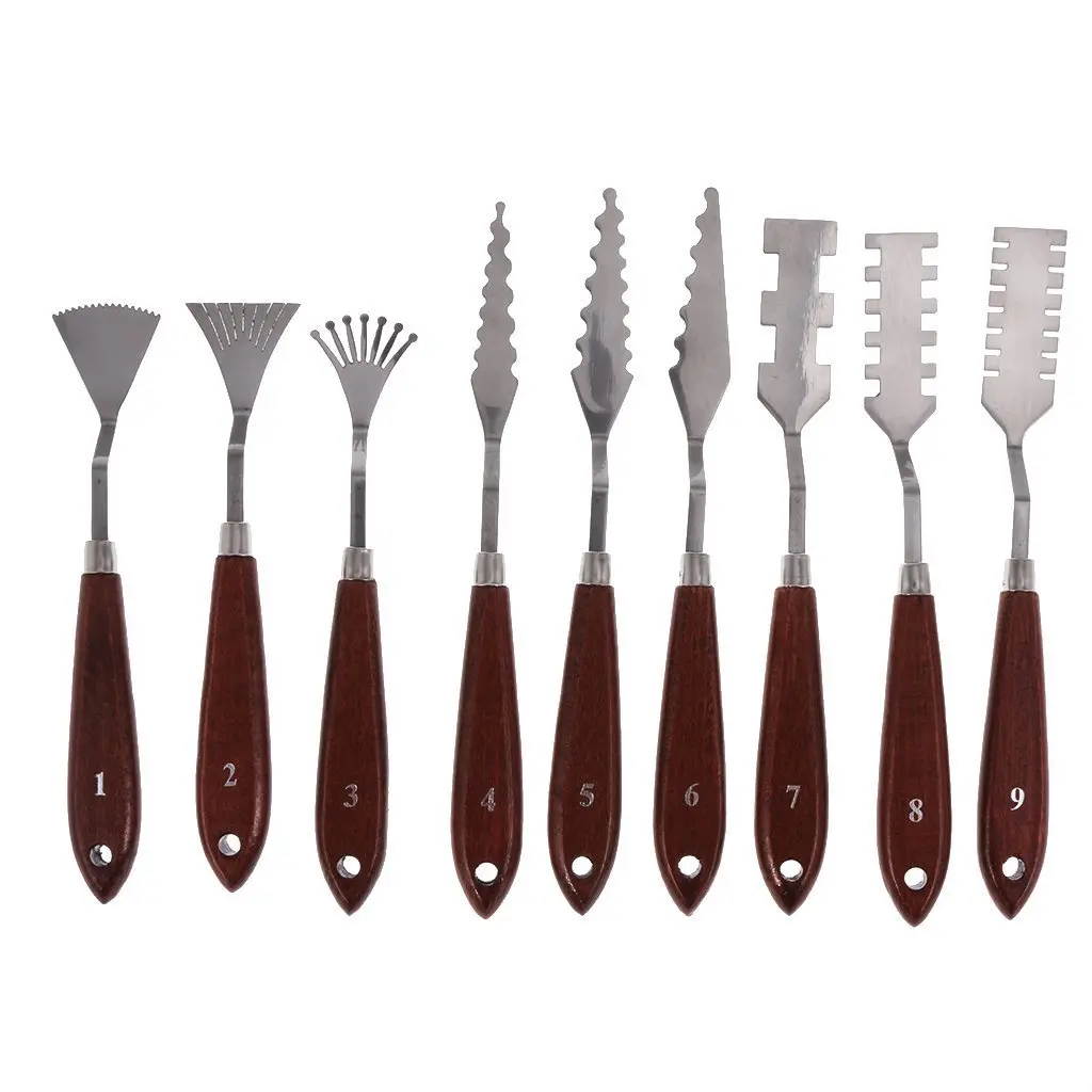 WElinks 9Pcs Professional Stainless Steel Spatulas Painting Palette Knives Art Tools Set for FX Special Effects in Oil Painting or Acrylic Mixing Paints- Thin and Flexible Art Tools for Artists
