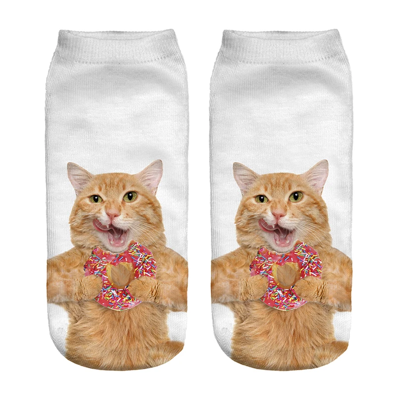 Free Shipping Hot Sale 3D Socks Doughnut with Cat Pattern White Color Cozy Socks Thin Comfortable