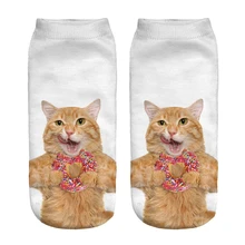 Free Shipping Hot Sale 3D Socks Doughnut with Cat Pattern White Color Cozy Socks Thin Comfortable