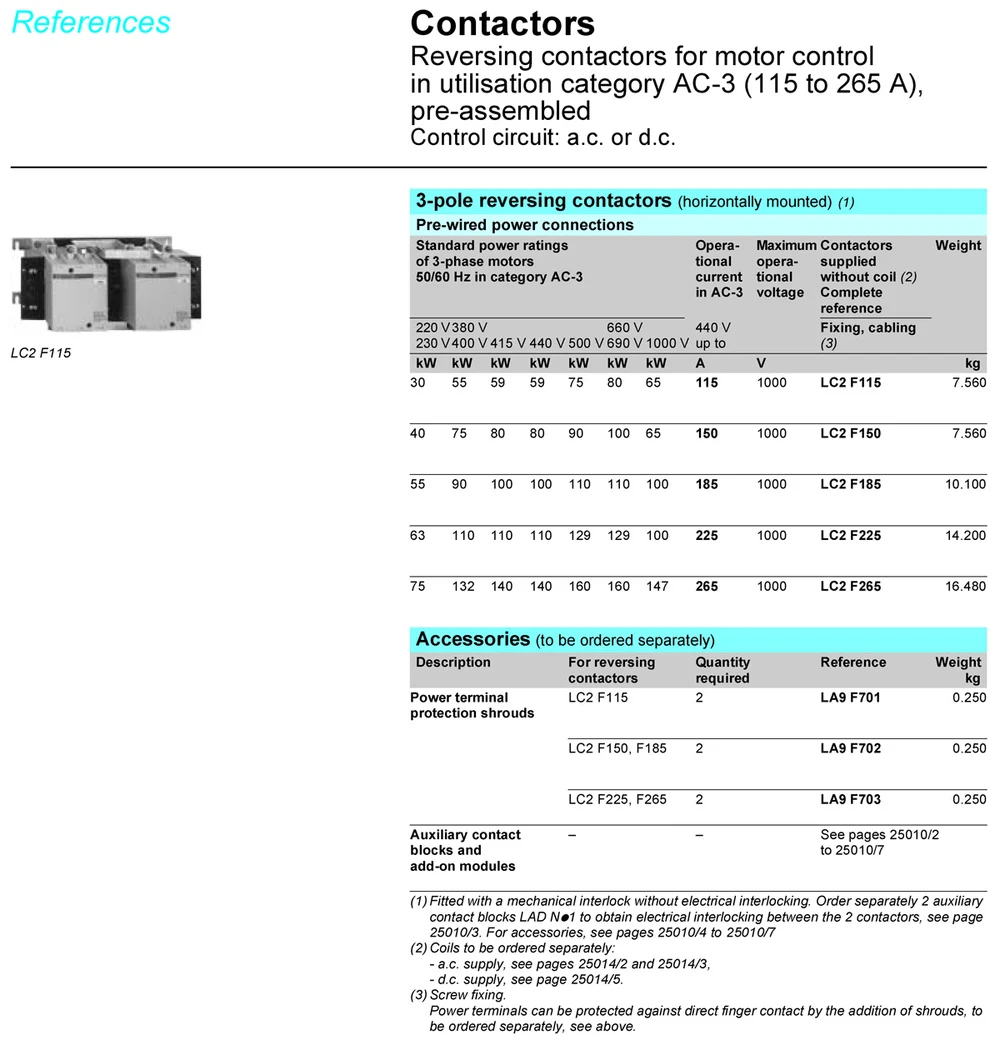 LC2F Mechanical Interlocking Contactor LC2F115 LC2F150 LC2F185 LC2F225 LC2F265 LC1F1154 LC2F1504 Reversing Contactor