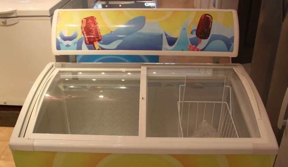 Small Glass Top Freezer Sliding Glass Lid Deep Freezer Mini Display