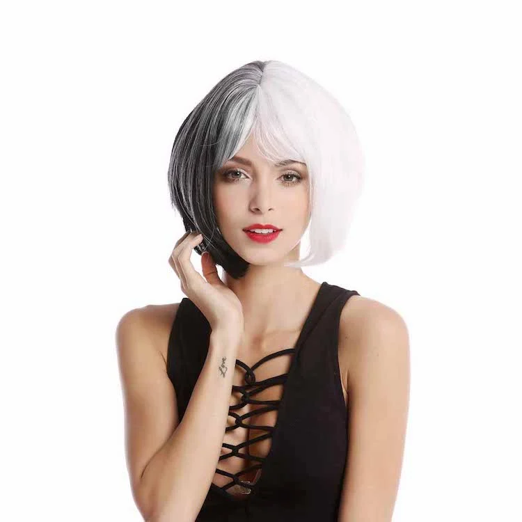 Synthetic Costume Cruella De Vil Half Black Half White Wig Buy Half Black Half White Wig 0170