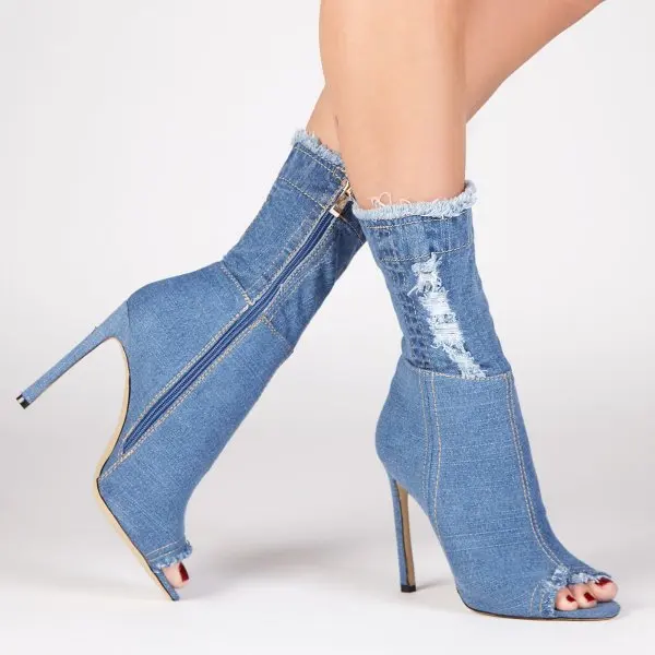 Sexy High Heeled Sandals Denim Blue 