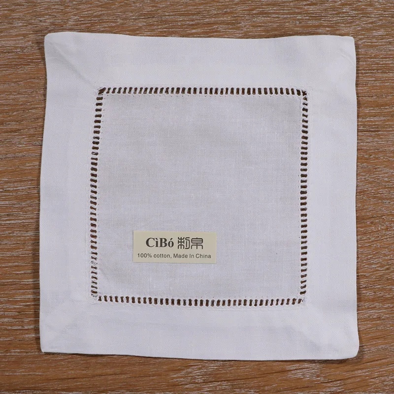 N009white 100cotton Hemstitched Cocktail Napkins 6" X 6" Ladder Hem