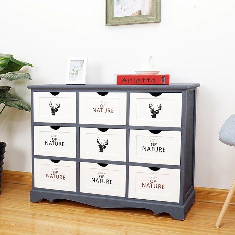 European Style Antique White Wooden Simple Dresser 9 12 Chest Of