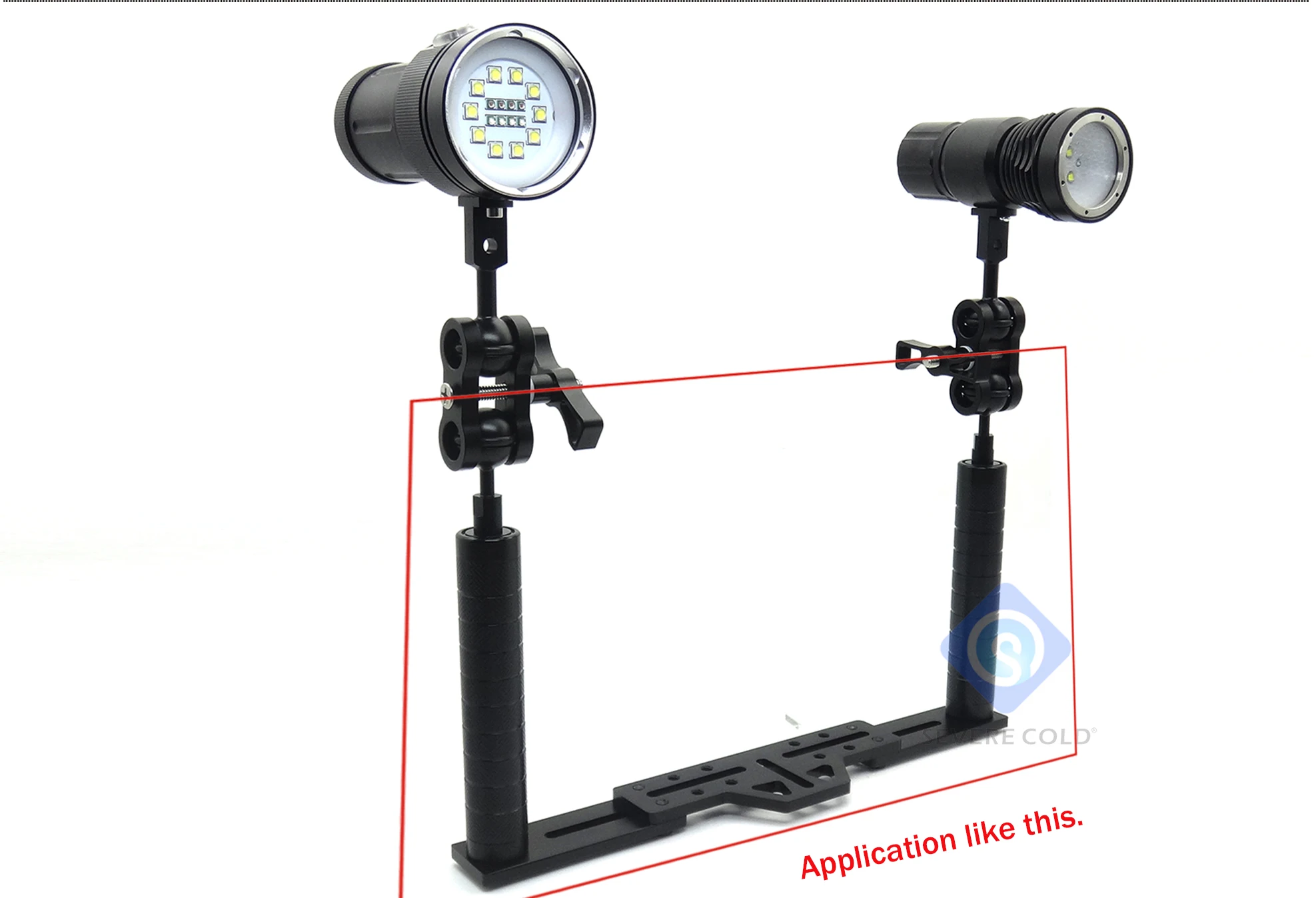 Aluminum Alloy Dual Handheld Arm Underwater Camera Tray For Diving