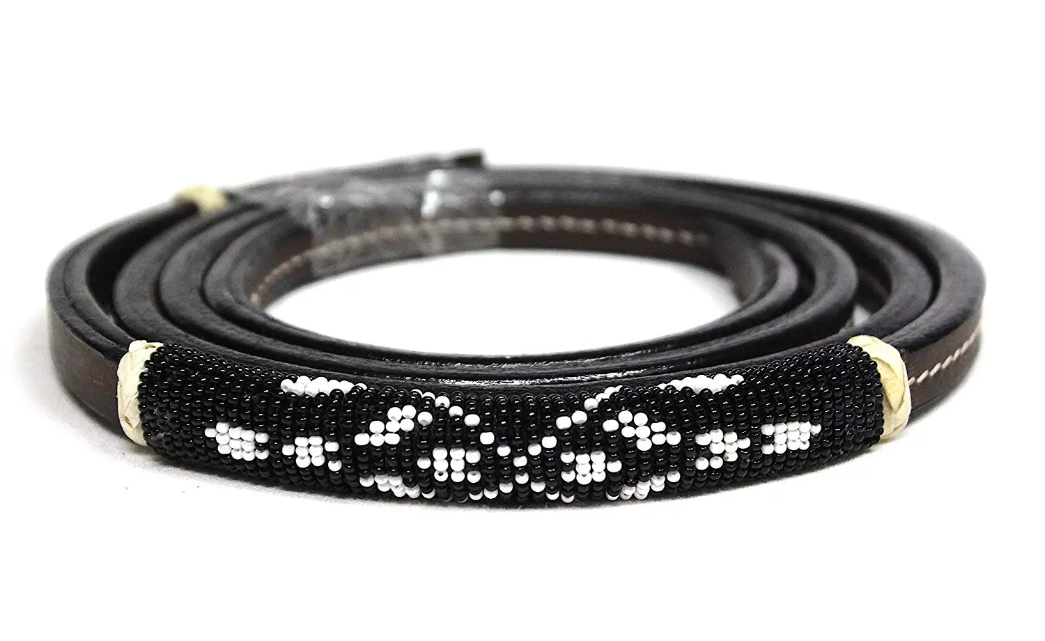M-Royal Black Beaded Leather Over Under Whip Navajo