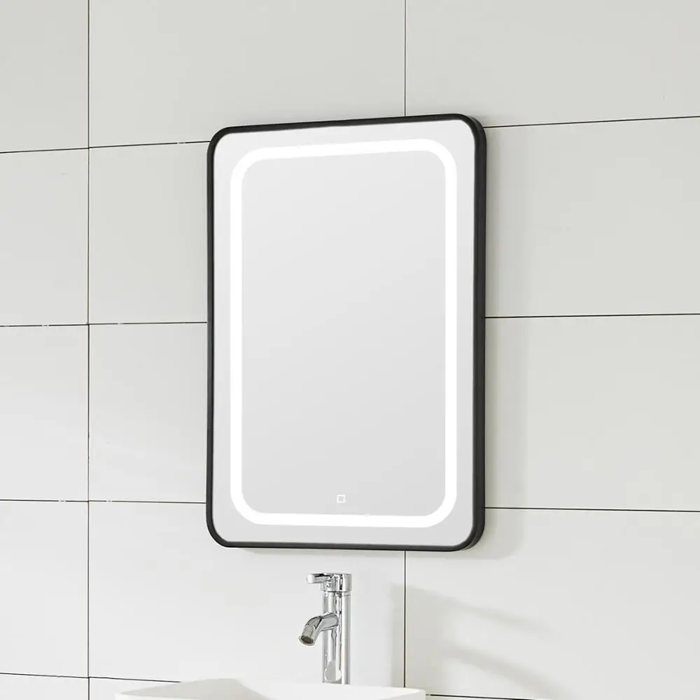 Entop Light Gray Framed Led Mirror Bath Mirrors Wall Mounted Modern