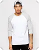 Contrast White and Grey Cotton Plain Mens 3/4 Sleeve Raglan T Shirt Raglan Blend Crewneck 3/4 Sleeve T-Shirt