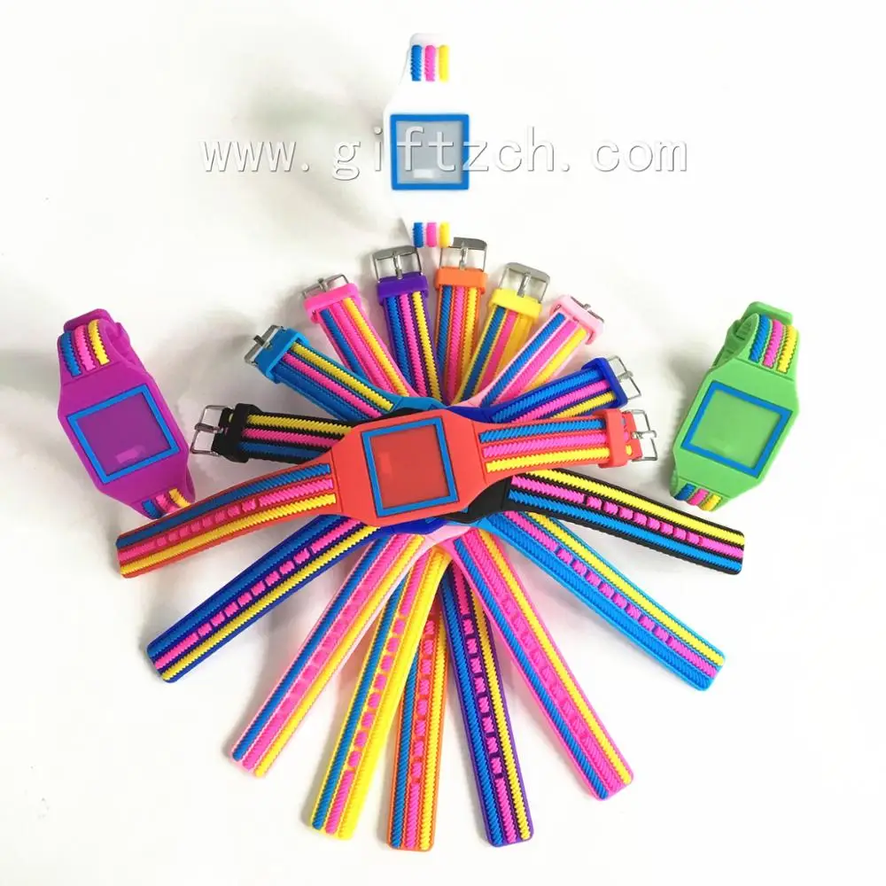 Rainbow Square screw Kids children Silicone touch LED watch