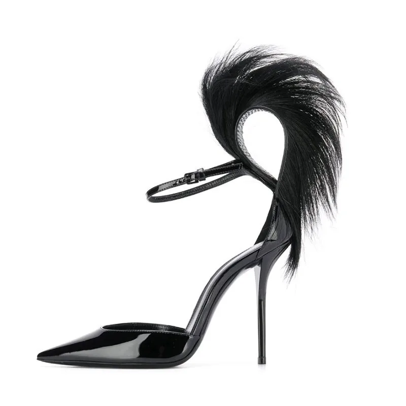 black chunky heel with fur