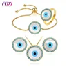 Wuzhou Foxi Round Blue Evil Eyes Seashell Turkish Rings Pendants Stud Earrings Jewellery Sets
