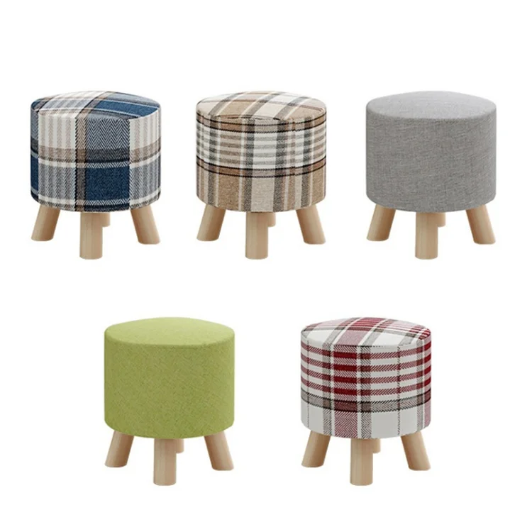 Durable Round Wooden Fabric Stools Wholesale Child Wood Stool Footstool