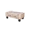 handmade rustic style distressed wood tea table with wheel