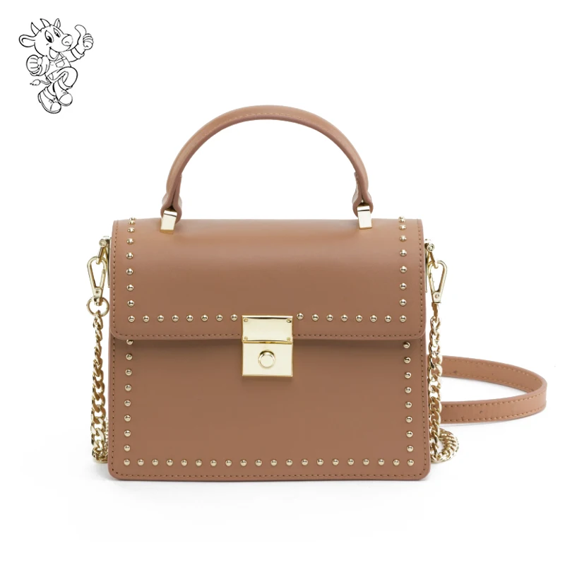 Fashion Metal Square Shoulder Bag Real Leather Rivet Women Bags 2019 Trendy Online Ping Free Shipping Uk Designer Handbags For