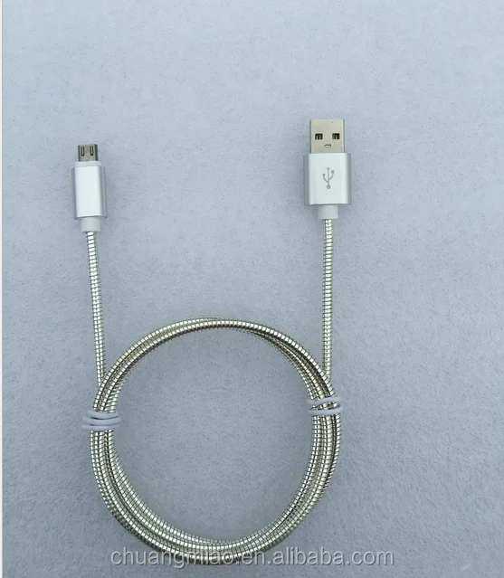 1m Charging And Data Sync Usb Spring Cable Stainless Steel For Iphone