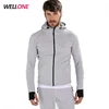 Factory fitness running sports 90% cotton 10 %spandex custom printing logo blank men hoodie grey training thumb hole jacket