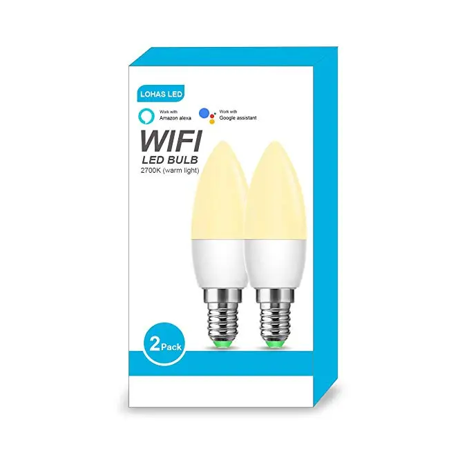 LOHAS LED WiFi Smart Bulb 5000K/2700K E12/E14 Candle Bulb Compatible with Alexa and Google Home