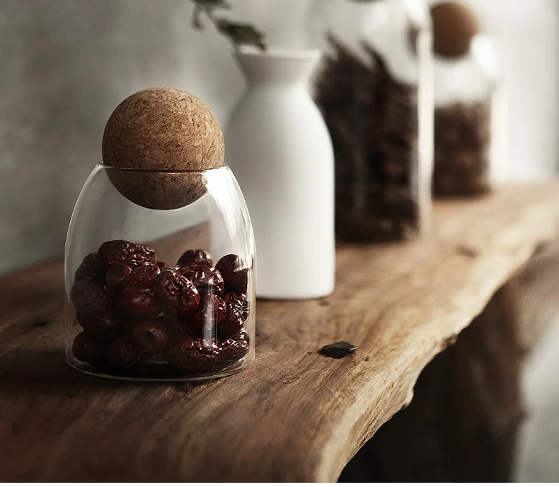 500ml Storage Use Borosilicate Glass Jars with Wood Lid Cork Ball ...