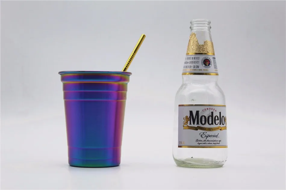 Stainless Steel Rainbow Party Cup,Electroplated Gold Solo Cup,16oz Beer