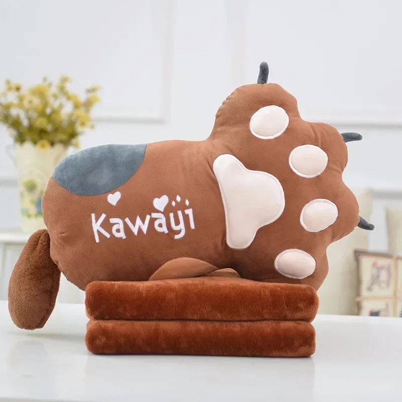 Lovely Cartoon Bear Paw Plush Stuffed Animal Pillow Blanket 3 In 1