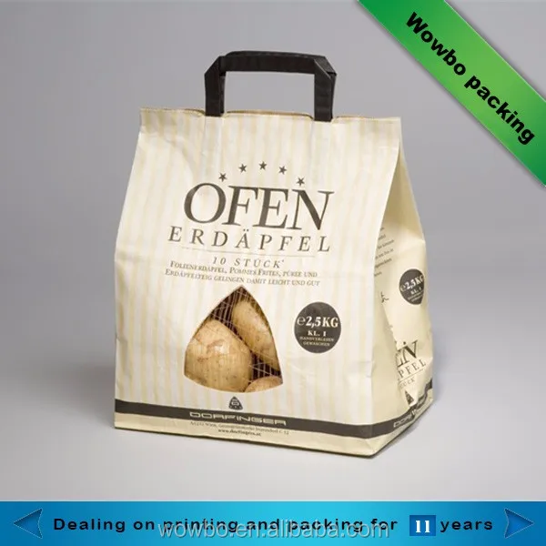 Low Cost Custom Kraft Paper Potato Bag With Logo Print With Handle